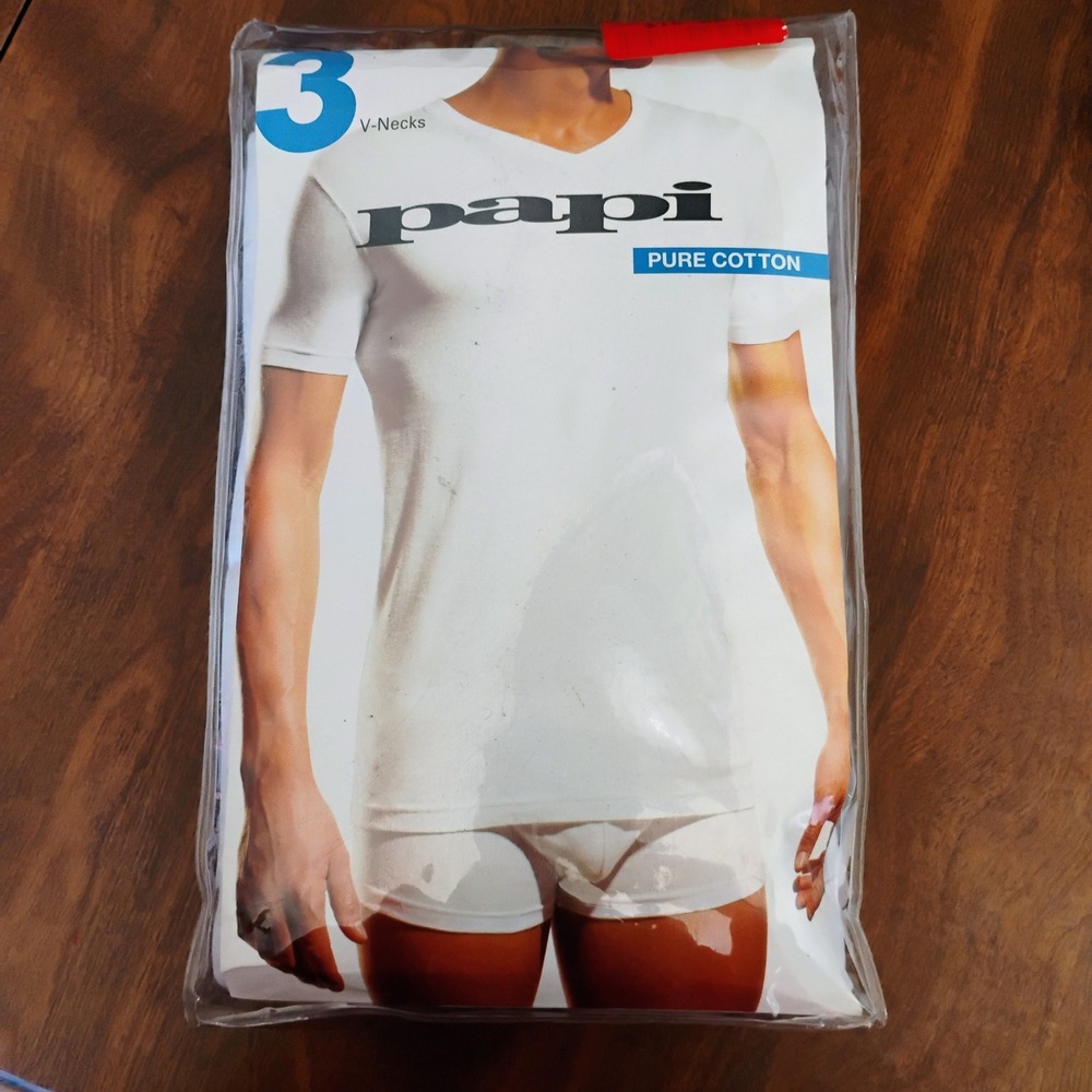 Papi Mens 3-Pack White Pure Cotton V-Neck Undershirts White Large NEW T-Shirts‎